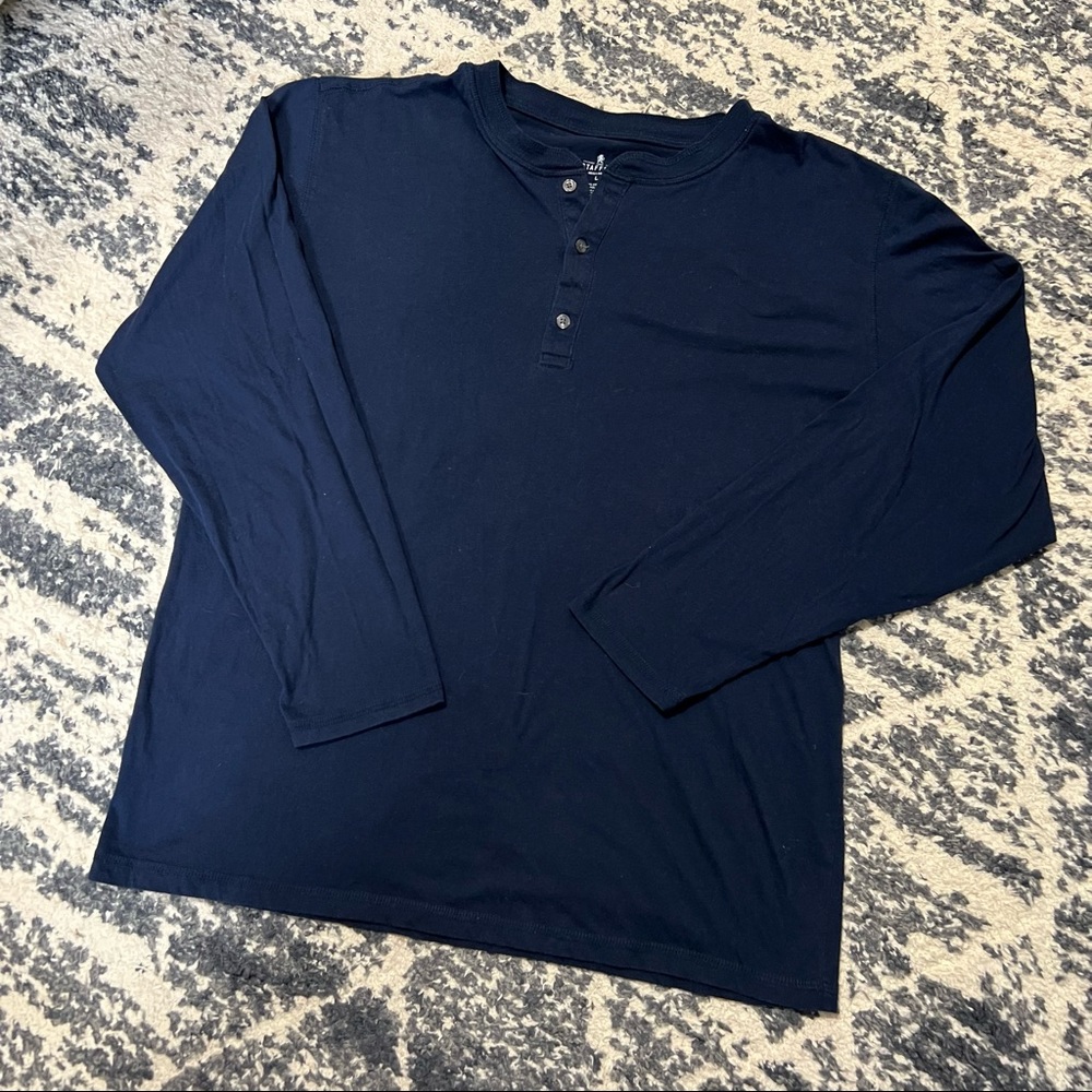 Mens L Navy Blue Stanford Long Sleeve with Buttons